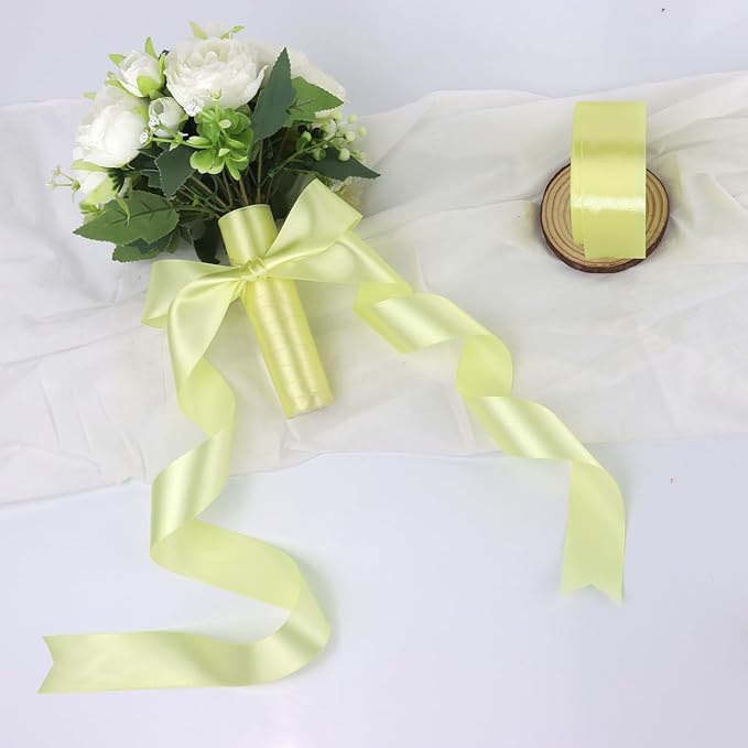 Cream Solid Satin Ribbon 1-1/2 Inch 50 Yards Solid Polyester Fabric Ribbon - Image 6