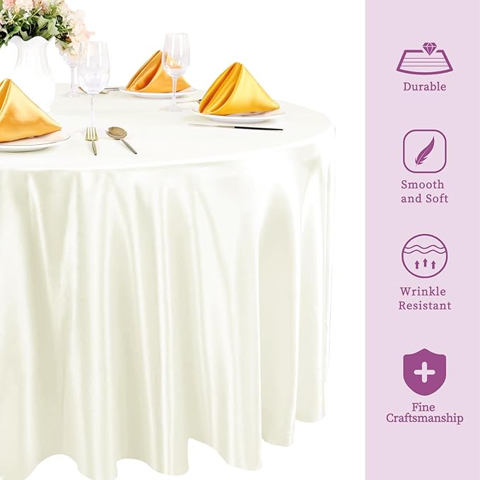 fani 6 Pack 108 Inch Ivory Round Tablecloth - Image 4