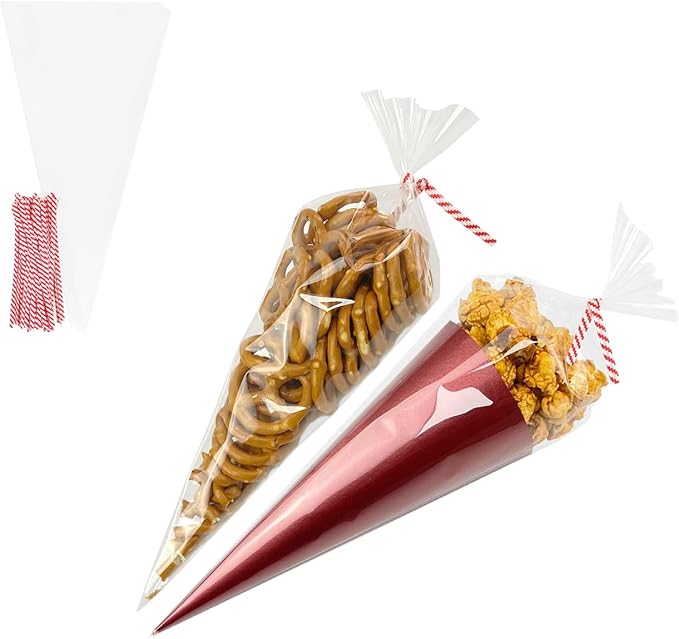 EKAPACKAGING 100Pcs 6x10 Inches Clear Cone Shaped Treat Cellophane Bags Twist by EKAPACKAGING