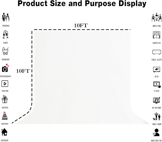 White Large Screen Backdrop for Photography 10x10FT Zoom Meeting, Game Live - Image 3
