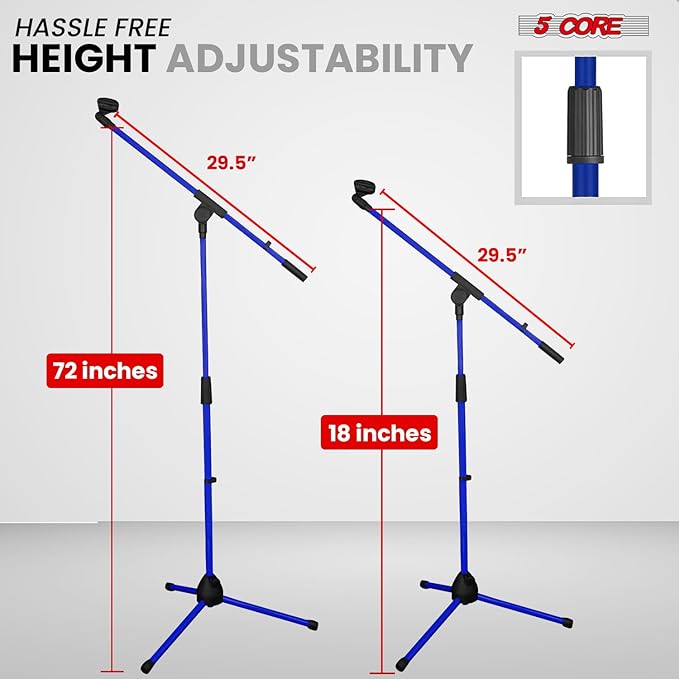 5 Core Tripod Mic Stand Floor Adjustable 18 to 72 Inches Sturdy Boom Arm Holder - Image 2