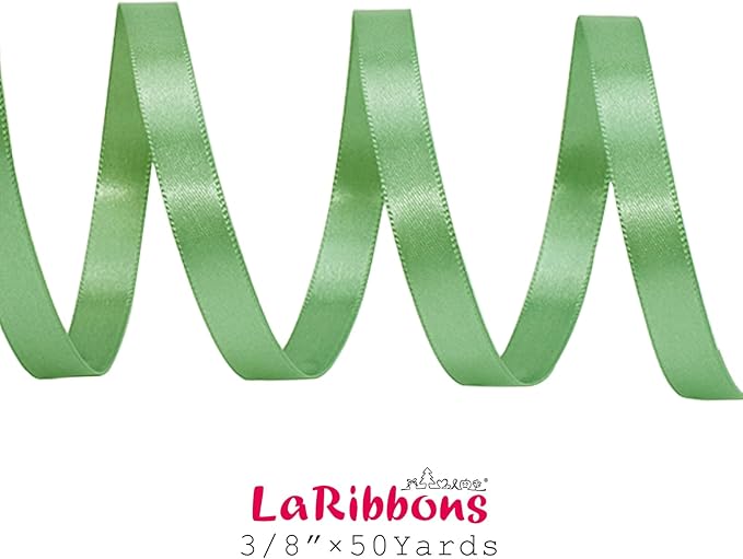 LaRibbons Sage Green Satin Ribbon 3/8 Inch 50 Yards Thin Luxury Double Faced - Image 5