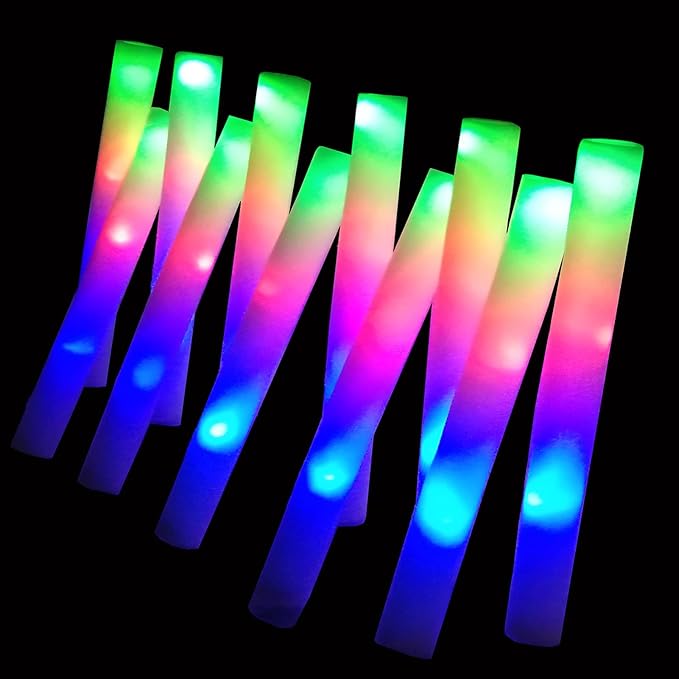 Foam Glow Sticks Bulk 100 Pack, 3 Modes Flashing LED Light Sticks Glow in The by Bylaotrs