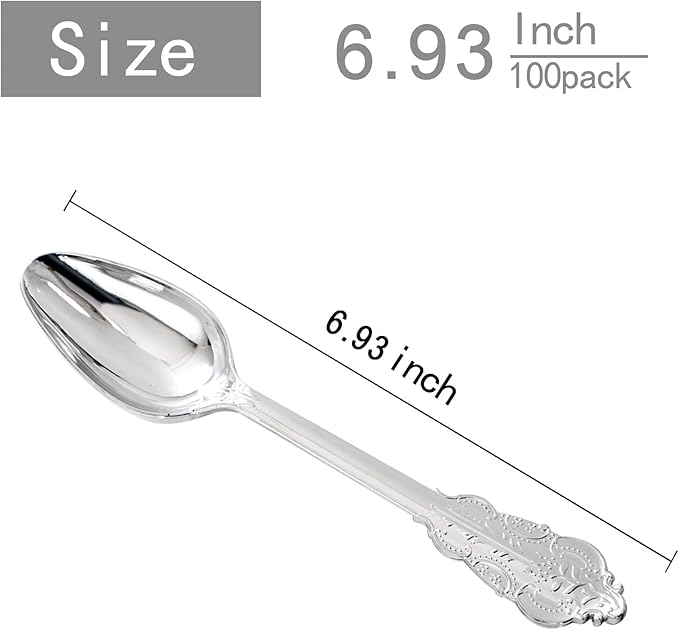 WDF 100 Piece Silver Plastic Spoons Disposable - Image 3