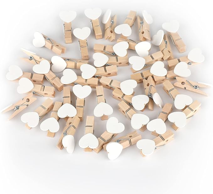 100 Pcs White Mini Wooden Heart Clothespins 3.5 cm - Image 5