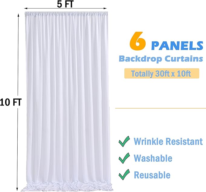 30ftx10ft Wrinkle Free White Backdrop Curtains - Image 5