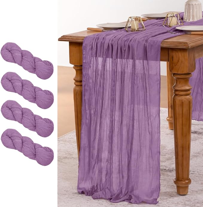 MLMW 4 Pack Fall Table Runner Purple Cheesecloth Boho Rustic Sheer Cheese Cloth by MLMW