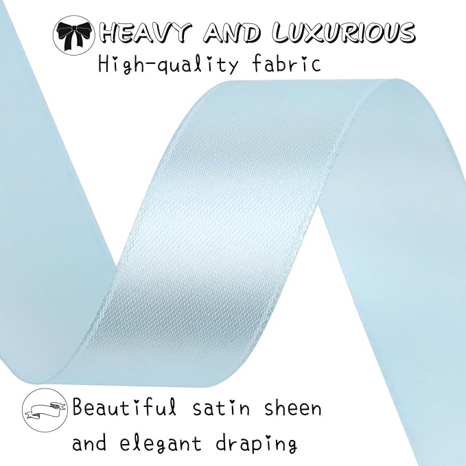 Sky blue Solid Satin Ribbon 1 Inch 50 Yards Solid Polyester Fabric Ribbon - Image 3