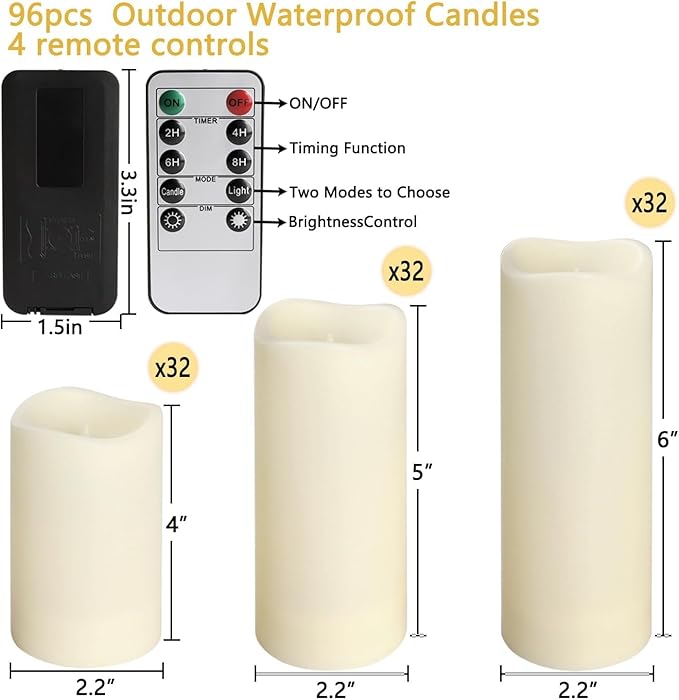 Set of 96 Flameless Led Battery Opeated Waterproof Outdoor Indoor Candles - Image 3