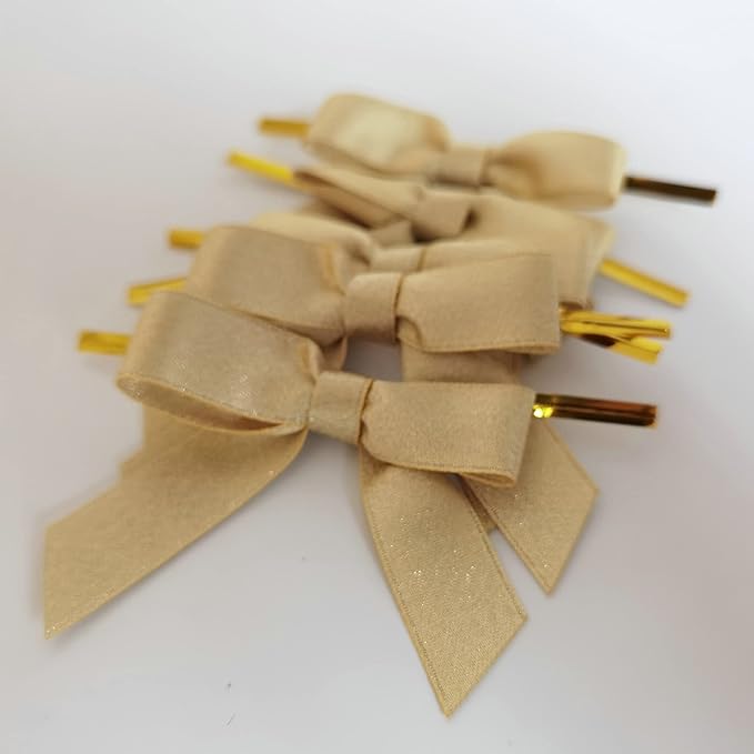50pcs 2-1/2" Gold Satin Ribbon Bows - Image 6