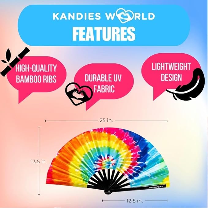 Kandies World UV Reactive Custom Festival Folding Hand Fan - Image 2