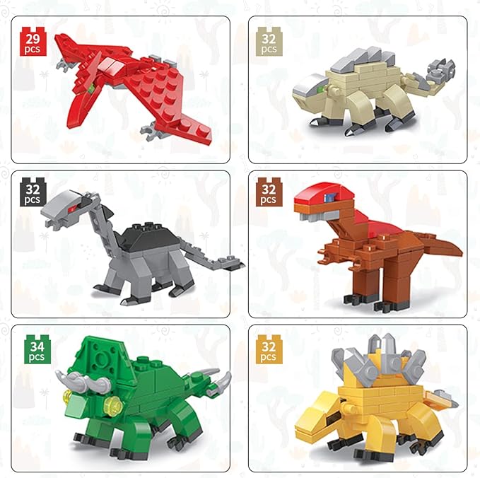 Mini Building Block Sets, 12 Pack Dinosaur Toys Building Blocks, 6 in 1 STEM - Image 7