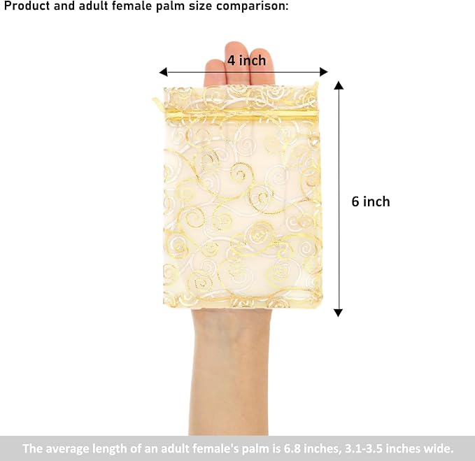 Staruby Organza Gift Bags 100Pcs Gold Sheer Organza Bag 4x6 Inch Mesh Favor - Image 2