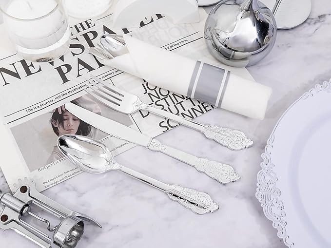 400PCS Pre Rolled Silver Plastic Silverware Sets - Image 9