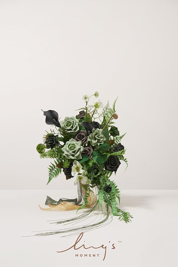 Ling's moment Forest Green Bridal Bouquet Cascading, Emerald Green Wedding - Image 3