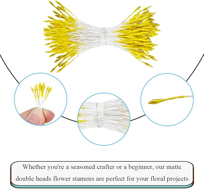 HAHIYO 1000Pcs 1mm Yellow Pearl Double Head Flower Pistil - Image 3