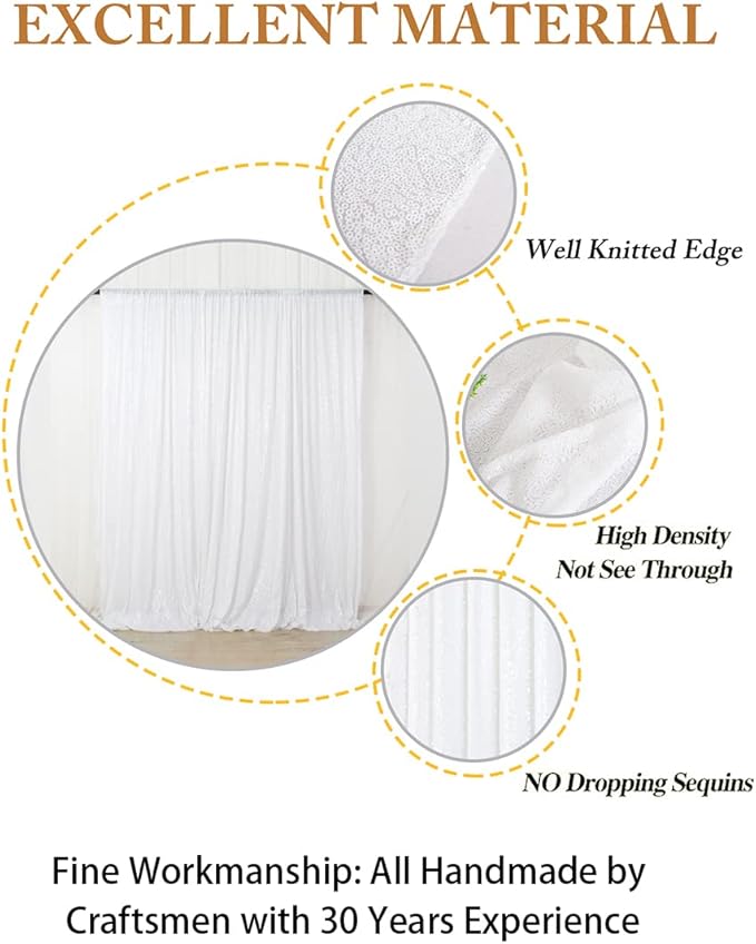 ShinyBeauty 2 Panels White Sequin Backdrop Curtain | 5Ft x 10Ft Glitter Wedding - Image 4