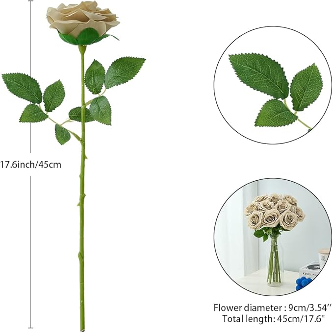 Artificial Rose 10pcs Open Flower Bouquet Faux Rose Stems - Image 2