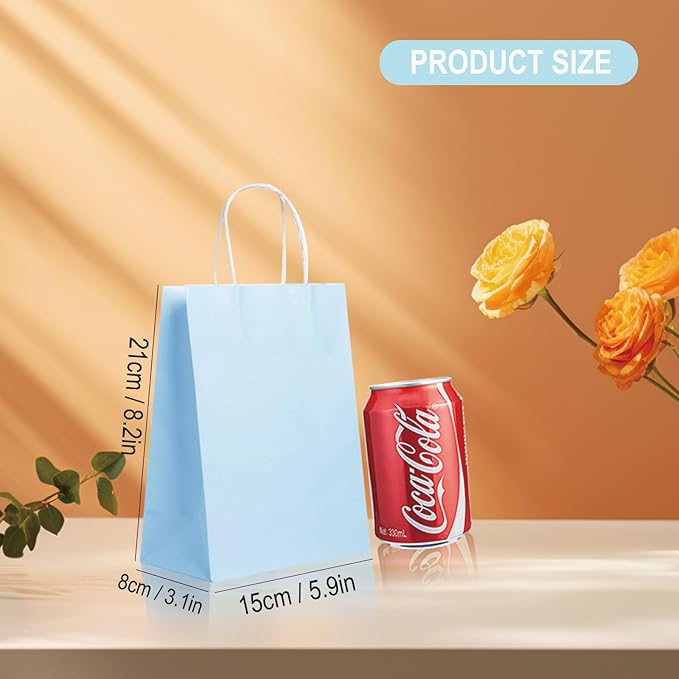 BAG BOX 50 Pack Small 5.9x3.1x8.25 Inch Blue Kraft Paper Gift Bags - Image 2