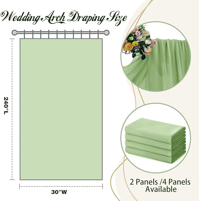 SiinvdaBZX 2 Panels Wedding Arch Draping Fabric 30" x 20Ft Sage Green Sheer - Image 3