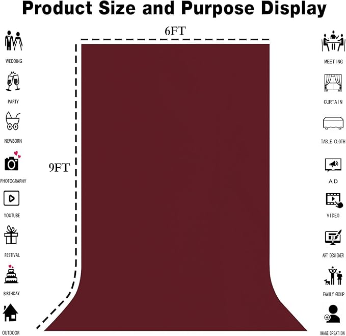 6x9FT Burgundy Red Screen Backdrop - Image 3