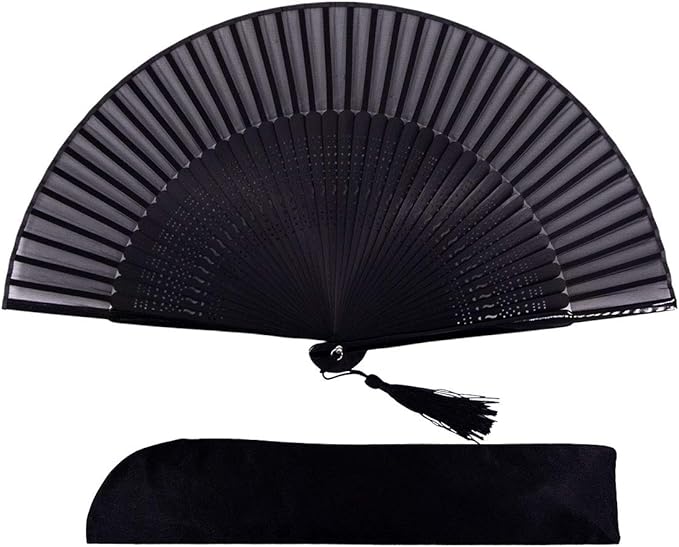 Amajiji 8.27" Hand Held Bamboo Silk Folding Fan Hand Fan, Chinese/Japanese by Amajiji