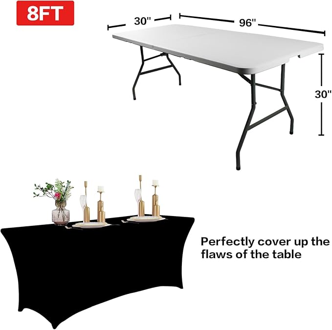 IVAPUPU 2 Pack 8FT Table Cloth for Rectangular Fitted Events Stretch Black - Image 3