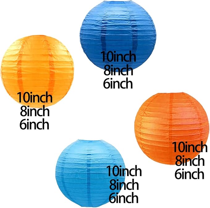 12pcs Orange and Blue Paper Lanterns, Hanging Paper Lanterns - Image 3