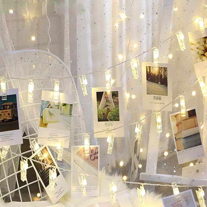 Dopheuor LED Photo Clip Copper String Lights Starry Fairy Warm White Lights - Image 2