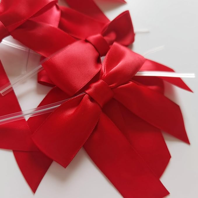 50pcs 3-1/2" Red Satin Ribbon Bows - Image 7
