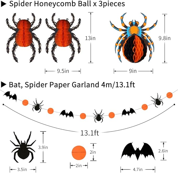 Halloween Party Decorations, Hanging Spider Bat Paper Lanterns Spiders Honeycomb - Image 3