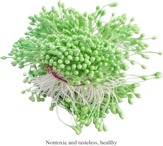 HAHIYO 700Pcs 3mm Light Green Pearl Double Head Flower Stamen Pistil Hand-Made - Image 3