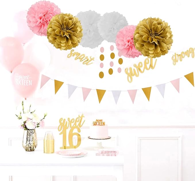 Pink-White Gold Girl Birthday Party-Decorations - Image 2
