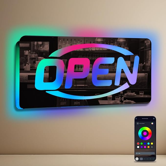 Ineonlife Open Neon Sign Square Mirrored Colorful LED lights by ineonlife