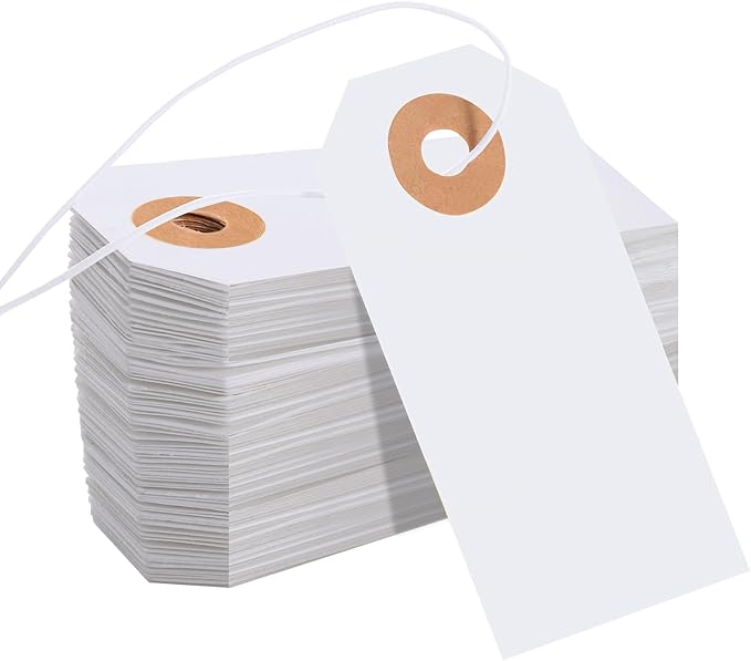 200 Pack White Blank Tags with Elastic String Marking Hang Tags Attached by Prudiut