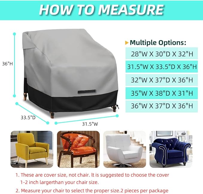 Patio Swivel Chair Cover Waterproof 2 Pack, 600D Heavy Duty Outdoor Furniture - Image 2