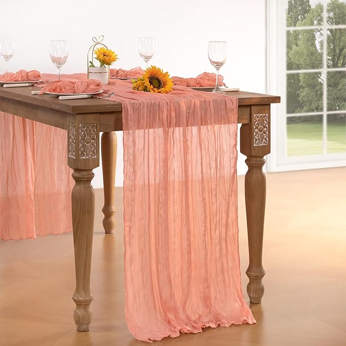 Coral Pink Cheesecloth Table Runner 6 Pack Fall Table Runners Boho Gauze 120 - Image 2