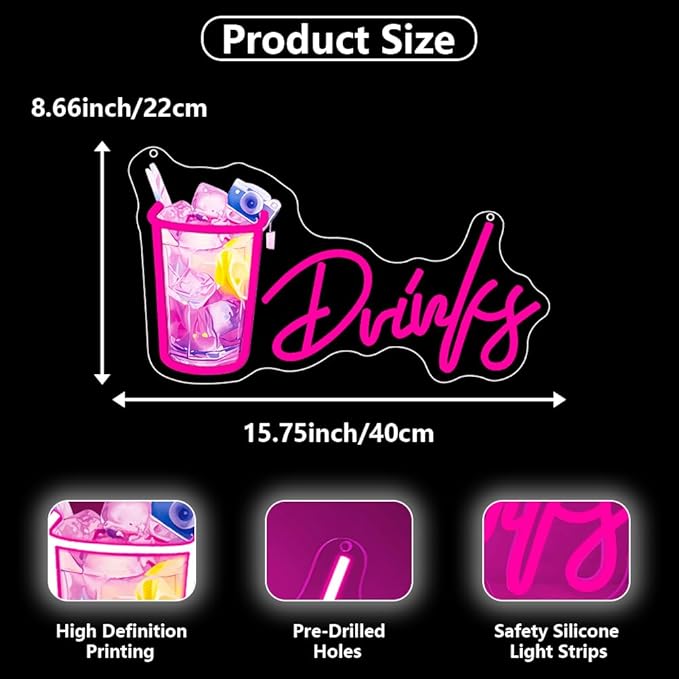Drinks Neon Signs for Wall Decor, Cool Cocktail Glass LED Sign Art Wall Lights - Image 4