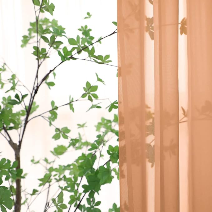 Window Brown Sheer Curtains 145 Inches Long 2 Panels Sheer Curtain Basic Rod - Image 2
