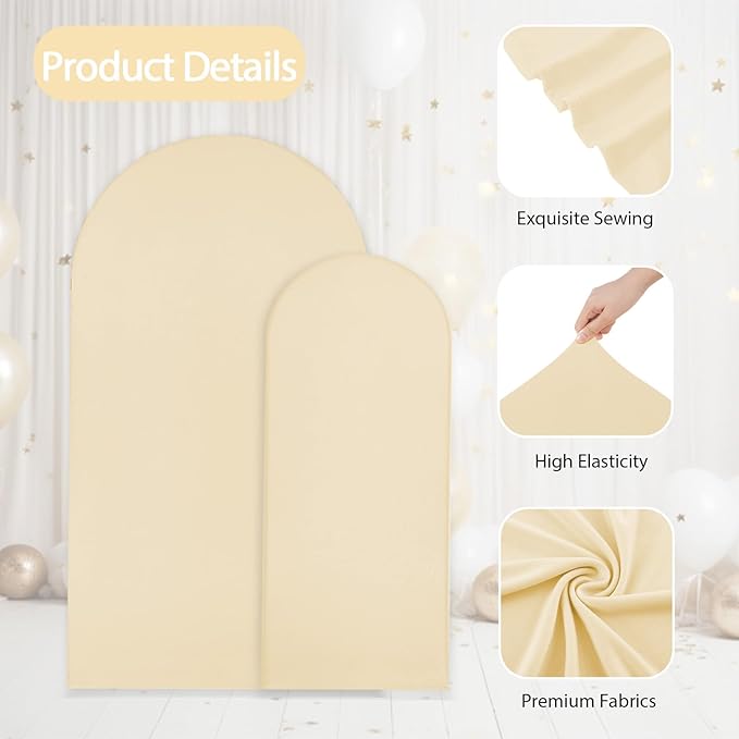 WEERRW Beige Arch Backdrop Cover Set of 2 Spandex Fitted Round Top Chiara - Image 3