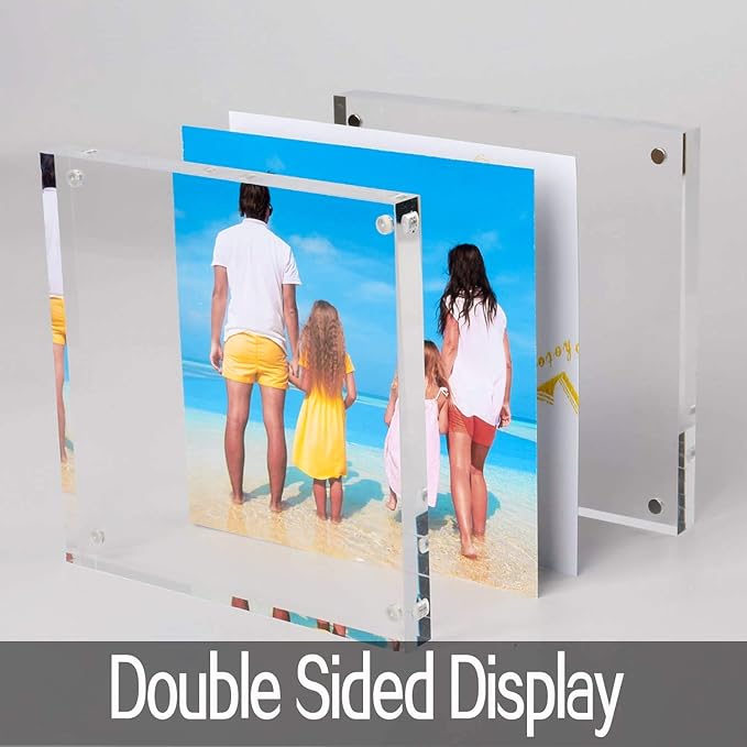 Meetu Acrylic 4x4 Picture Frame Clear Two Sided Desk Photo Frame Magnetic Frame - Image 2