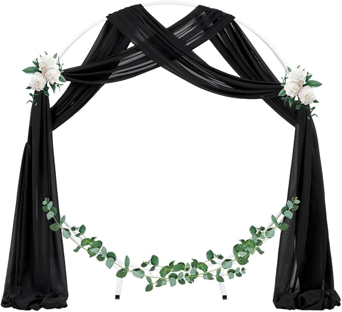 Socomi Wedding Arch Draping Fabric 2 Panels 29" x 18Ft Black Sheer Curtain - Image 2
