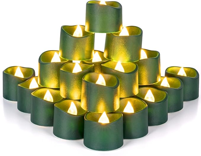 Homemory 24Pcs Green Tea Lights Battery Operated, Flameless Flickering Green - Image 7