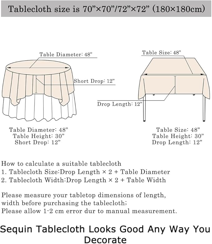 ShinyBeauty Gold Table Cloths for Party 2 Packs, 72X72 Inch Sequin Tablecloths - Image 6