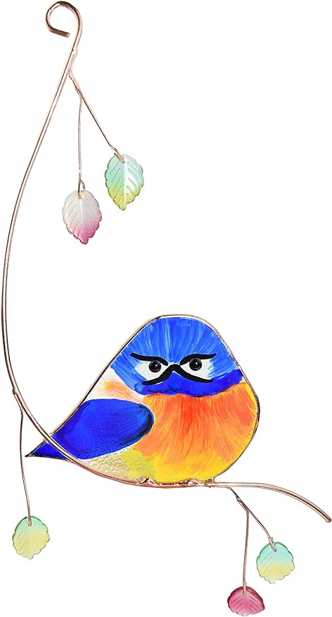 Lolitarcrafts Grumpy Owl Stained Glass Suncatcher Bluebird Stained Window by HandmadeGlassSuncather