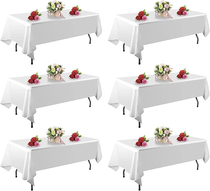 6 Pack White Table Cloth Rectangle 60 x 126 Inch Tablecloths by TableClothAndTableRunner