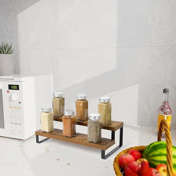 4-Tier Wooden Display Riser Shelf Stand for, Condiment & Dolls Collection Home - Image 4