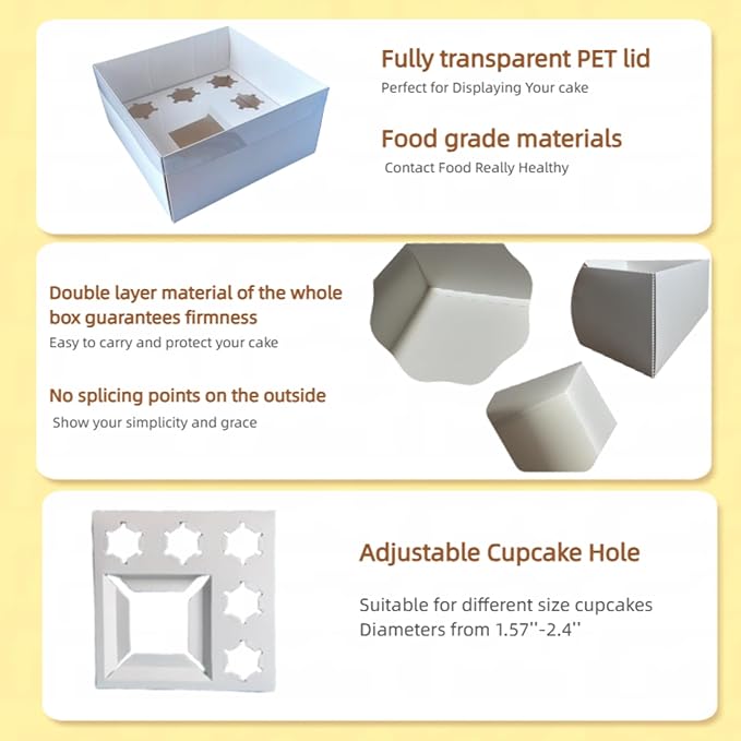 Bento Cake and Cupcake Box 4-inch Cake and 5 Cupcakes Box Full Clear Cover 5 - Image 3