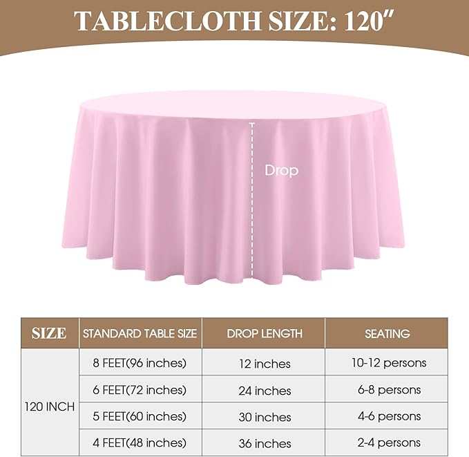 Round Tablecloth 120 Inch 6 Pack Pink Tablecloths Washable Decorative Linen - Image 6