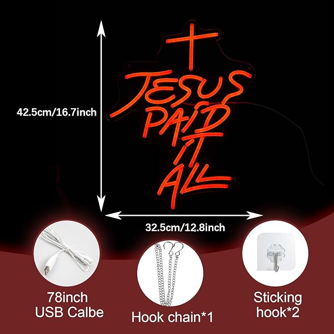 Jesus Paid It All Neon Sign Red Cross Neon Light - Image 2